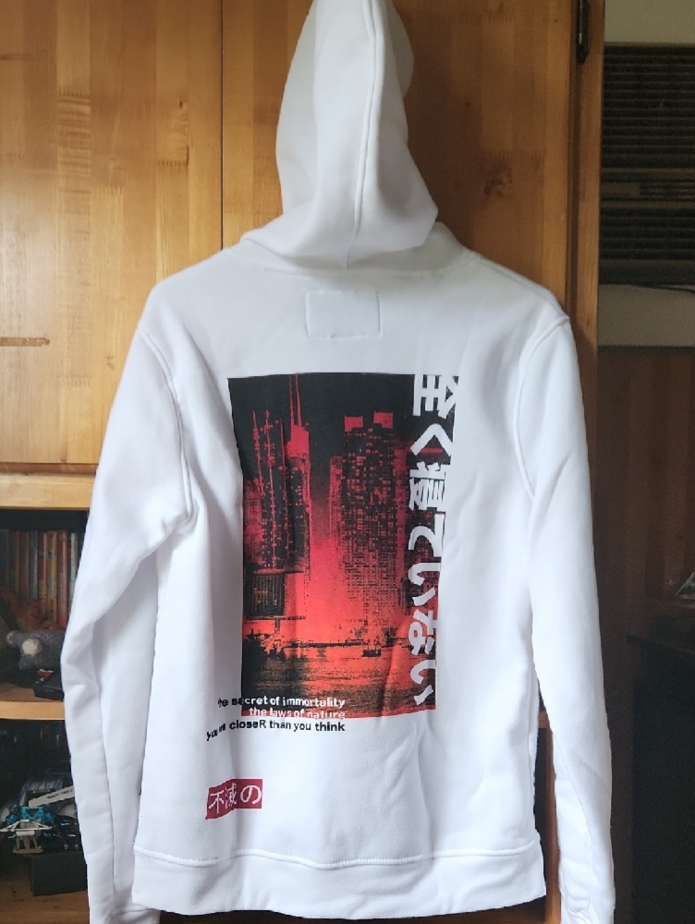 Brooklyn Cloth White Graphic Hoodie with Skull and Red Accents - Picture 4 of 7